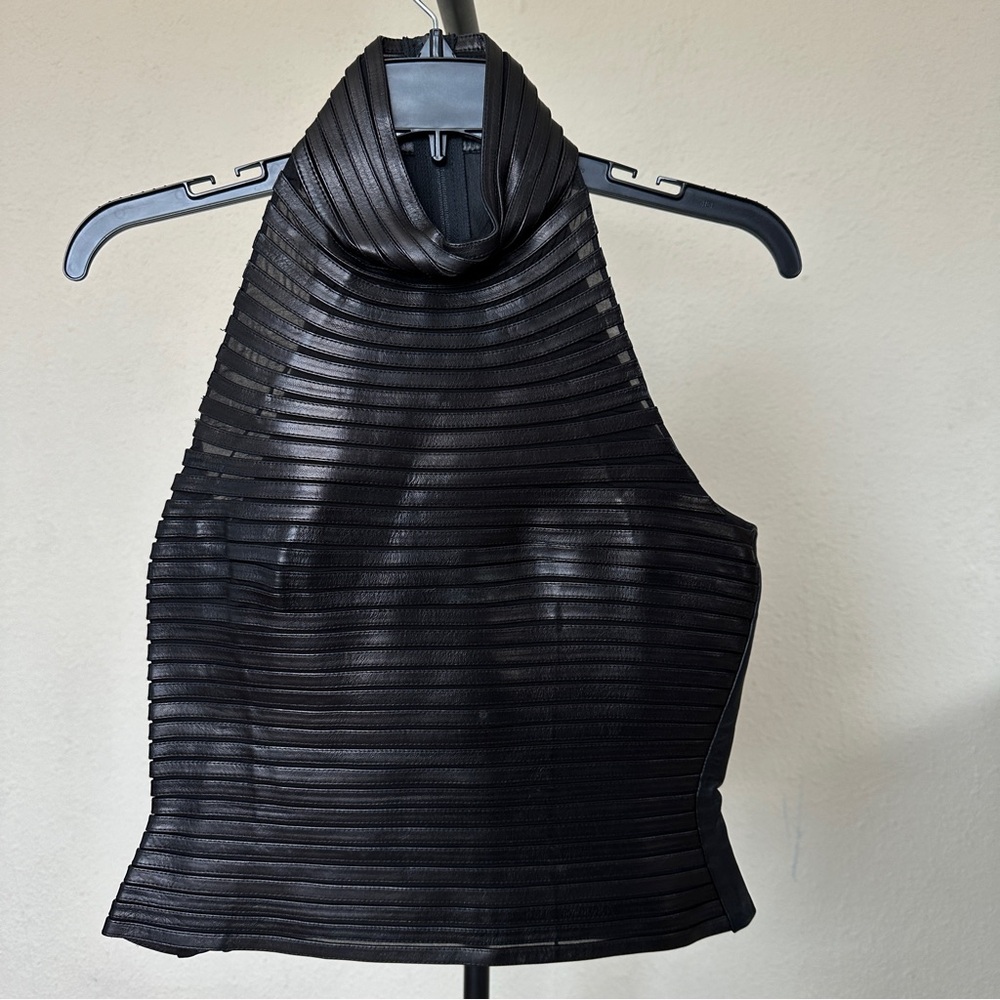 Vintage y2k Jean Claude Jitrois leather 2 piece set sleeveless top skirt size 40 - Picture 6 of 16